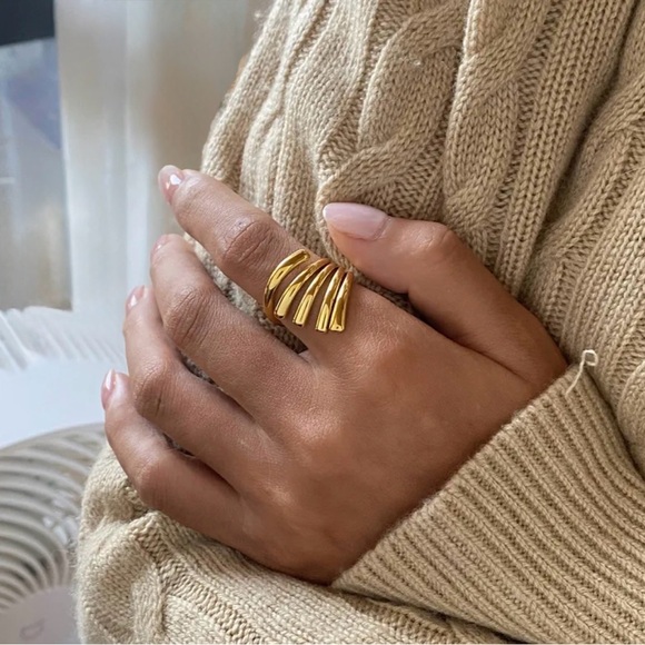 Jewelry - Gold PVD Coated Stainless Steel Sculptural Open Ring – Adjustable